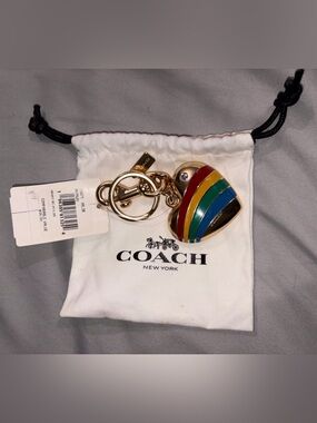 COACH Rainbow Stripe Heart Keychain - Gold